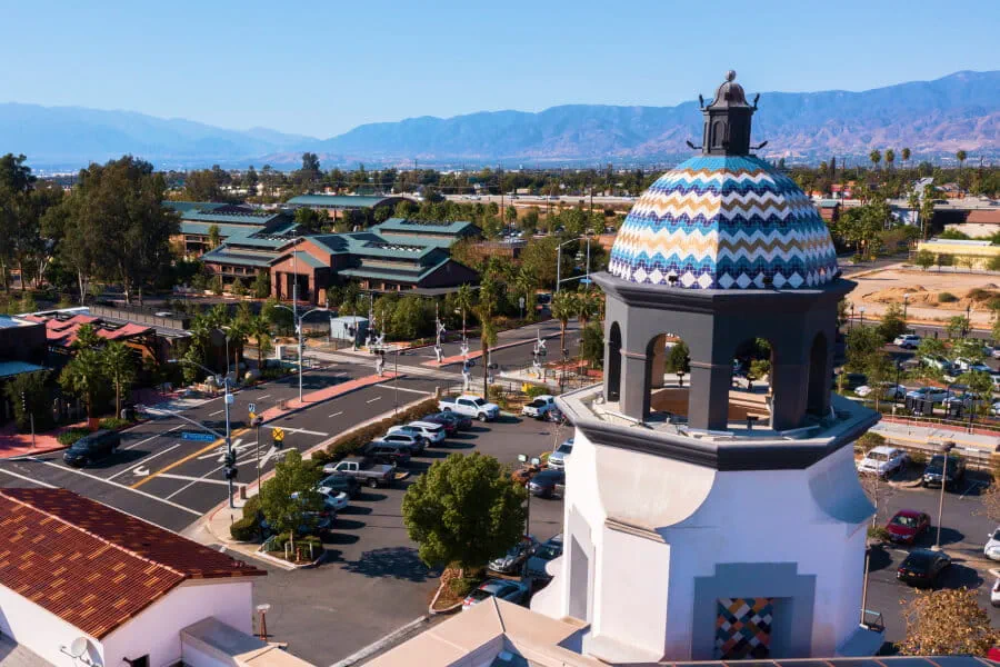 Aerial view of downtown Redlands, California