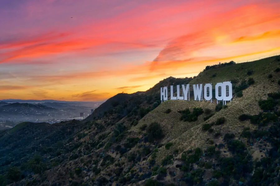 Hollywood sign at sunset in Los Angeles, California