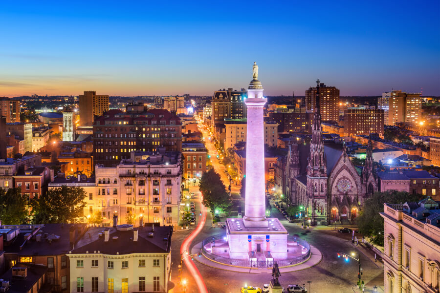 Mt. Vernon neighborhood in Baltimore, Maryland